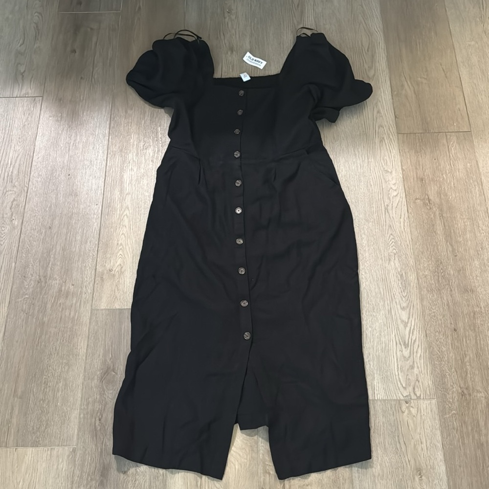 NWOT Old Navy Black Midi Puff Sleeve Dress - Picture 9 of 10